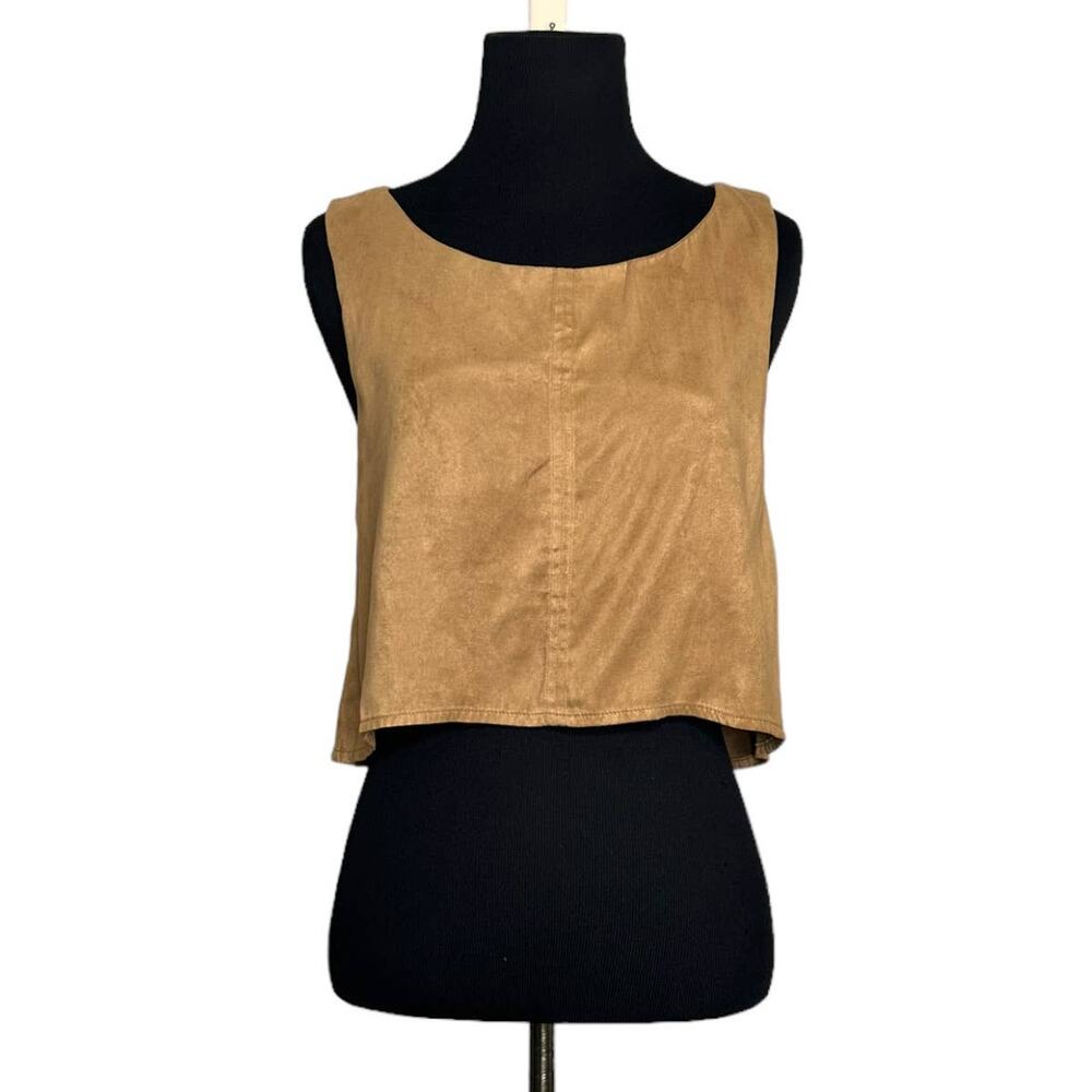 Sibo brown faux leather suede loose crop tank top size XS